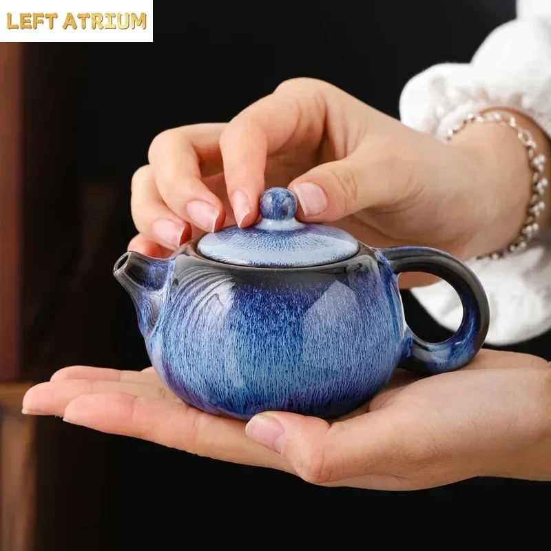 Household Porcelain Kung Fu Tea Set, Flambe, Temmoku Glaze, Gentiana Pot, Jianzhan Teapot, Traditional Porcelain,Overglaze color