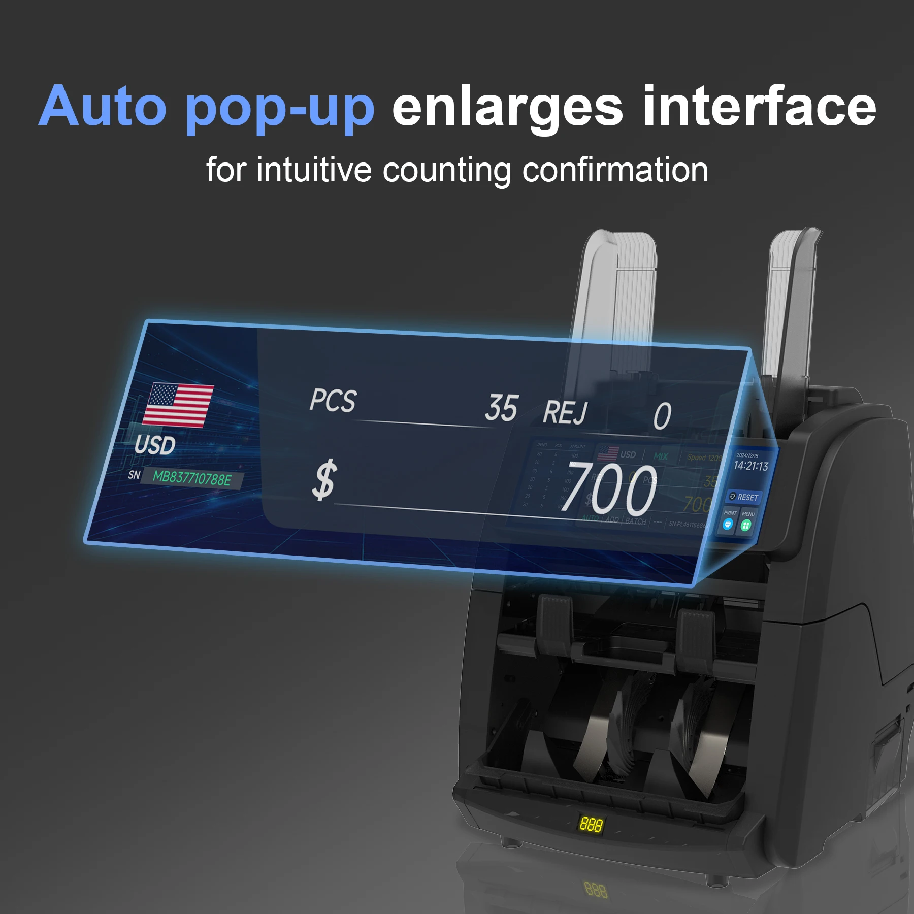 IRR SAR LBP SYP YER KWD QAR OMR MXN ARS PEN XAF إلخ آلة فرز العد JBY D 6070 7.8 بوصة دعم GBP AED EGP IQD ILS #3