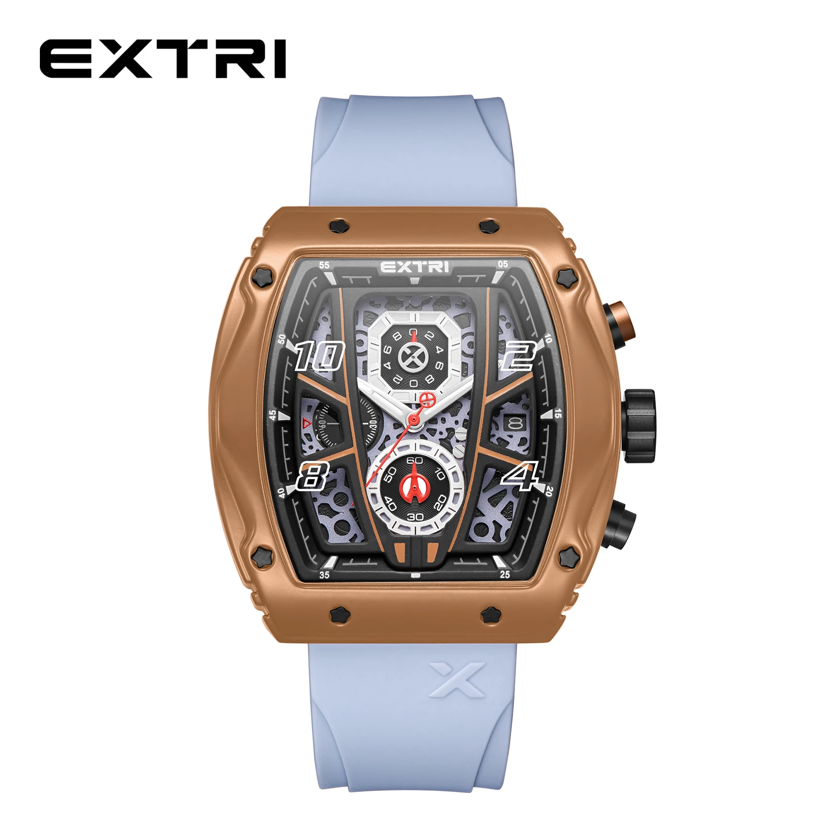 

Extri Popular Bronze Case Retro Vintage Style Chronograph 3atm Water Resistant Rubber Band Men's Watches