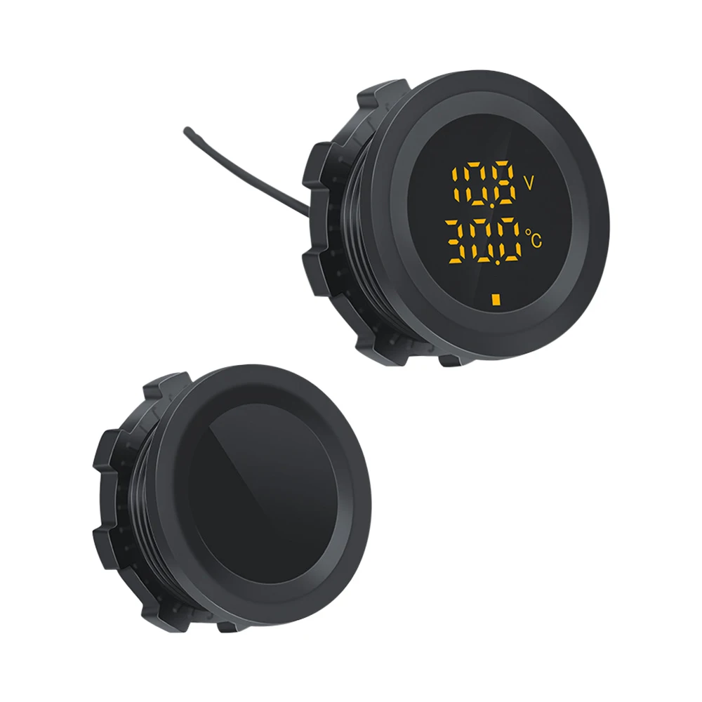 12-24V Car Round Color Screen Temperature Voltmeter Auto Voltage Test Dual Display Digital Measurement for Car Motorcycle RV