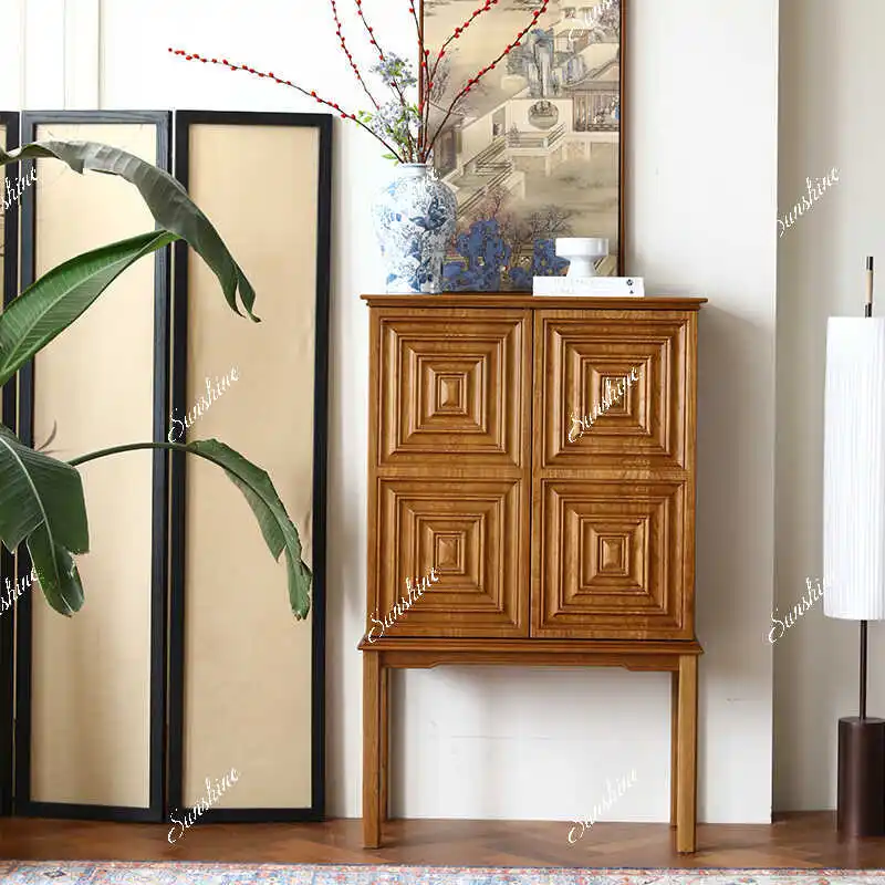 Solid wood integrated storage cabinet against the wall, entrance multi-functional tea cabinet