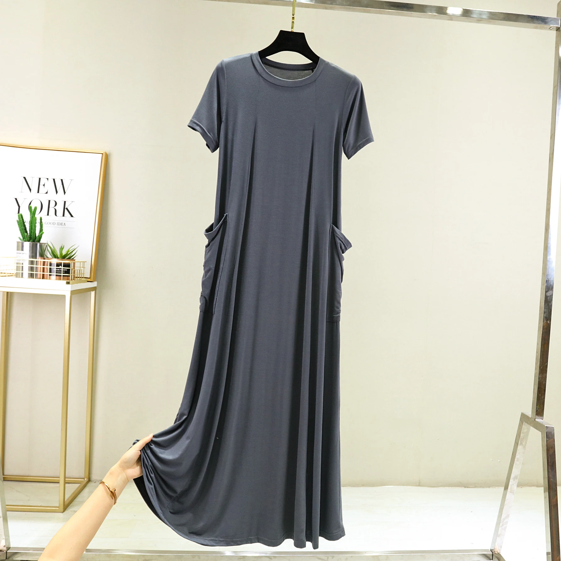 Koreanische Sle Sommer Modal Lange Dr Frauen Slim Fit Taille Cinched Casual Personali Lange Knöchel Länge Svel Dr