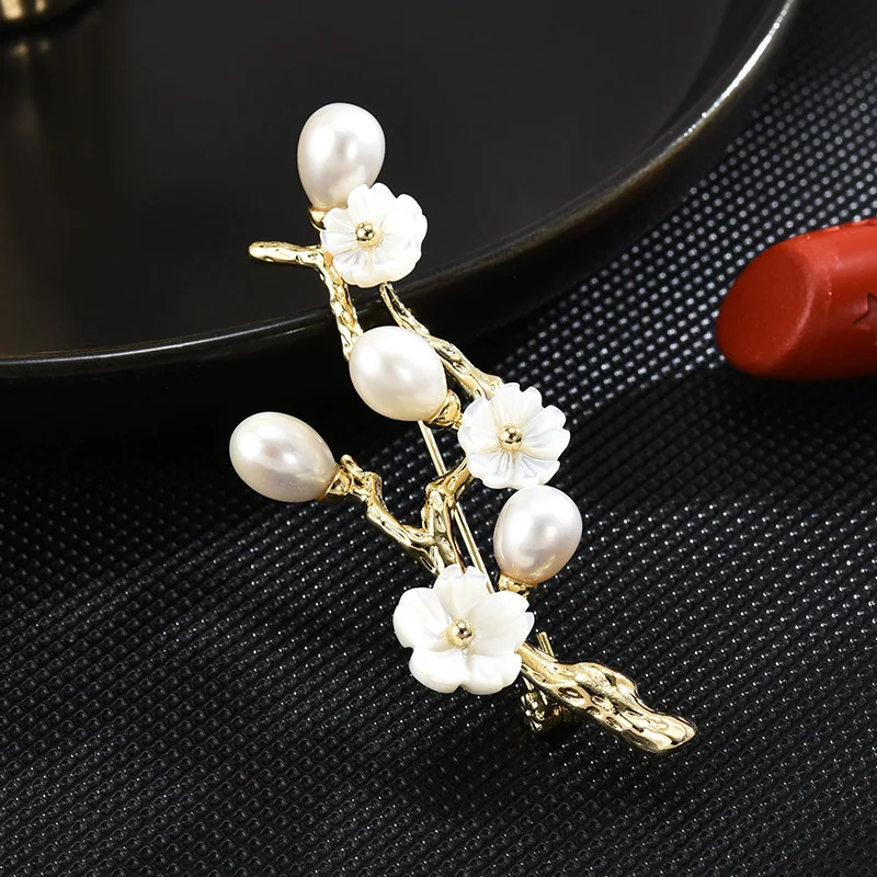 

CHKAWOCI Cherry Blossom Branch Elegant Brooch Luxury exquisite Fresh Water pearl fashion corsage dinner wedding accessory