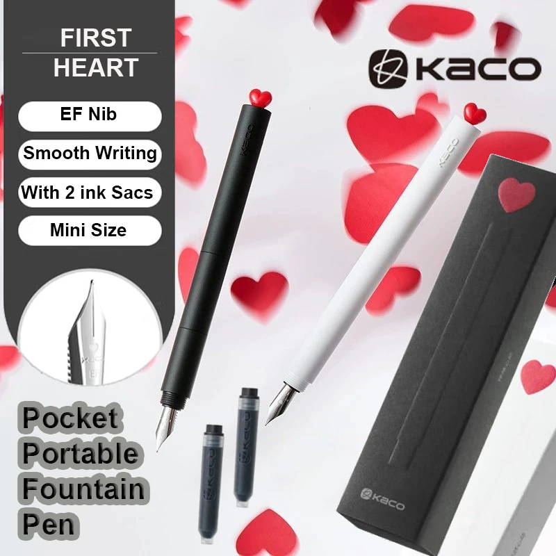 

Перьевая ручка KACO First Heart, 2 чернильные картриджи, рукоятка из АБС-пластика, всплывающий 3D, красный наконечник EF, мини-карманный размер, для девочек, хорошие женщины, романтические подарки