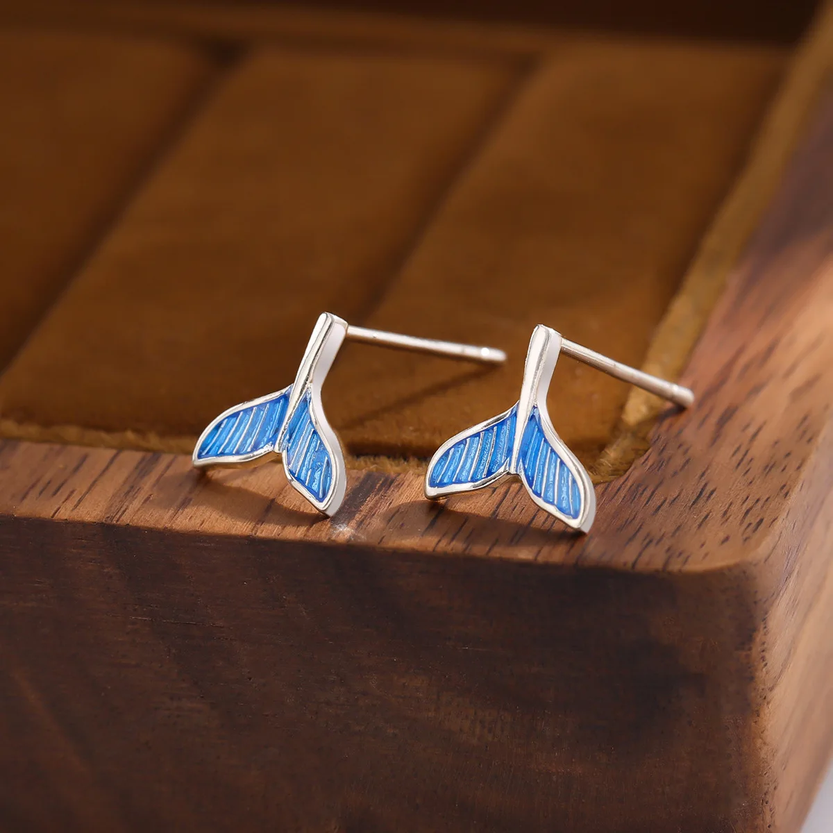 New Beautiful 925 Sterling Silver Jewelry Fashion Blue Mermaid Fish Tail Temperament Cute Stud Earrings  E264