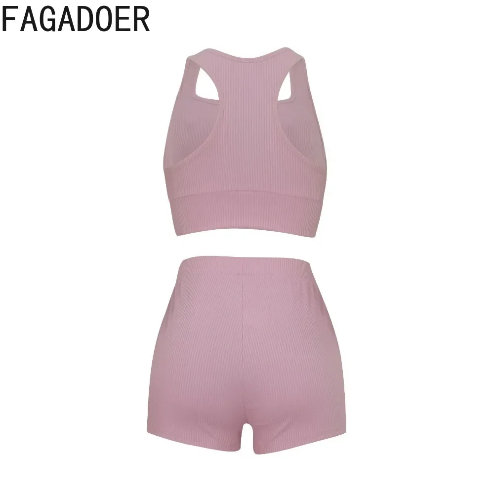 FAGADOER Pink Casual Solid Sporty Shorts Two Piece Sets For Women Sleeveless Slim Tank Top And Short Outfits Female Tracksuits