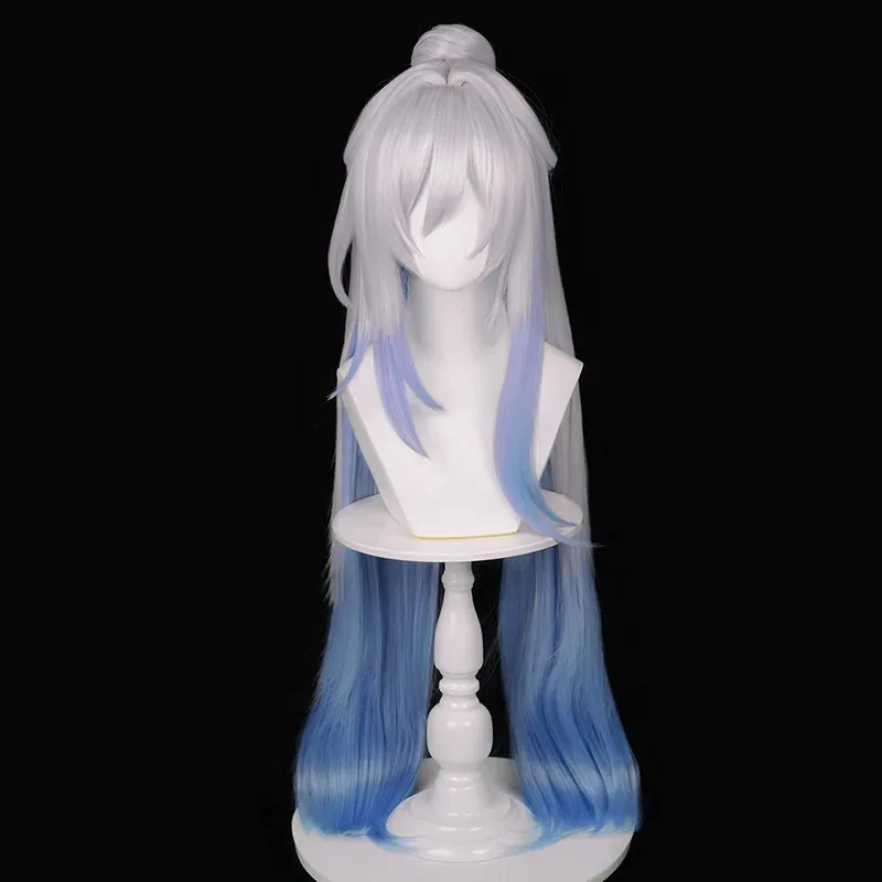 هونكاي ستار السكك الحديدية Jingliu شعر مستعار تأثيري الفضة الأبيض الأزرق التدرج طويل النساء الباروكات مقاومة للحرارة الشعر هالوين زي دور Playc #1