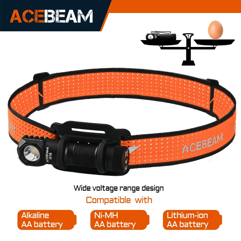 ACEBEAM H16 Super Lightweight Headlamp AA LED Right Angle Light EDC Flashlight, Available in 5000K CRI 90/6500K 1000 lumens