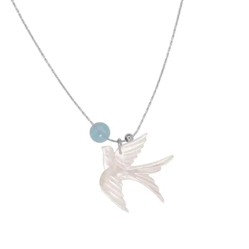 

652F Elegant Swallow Bead Necklace New Chinese Clavicle Chain User Friendly Alloy Resin Jewelry for Women Daily Wear