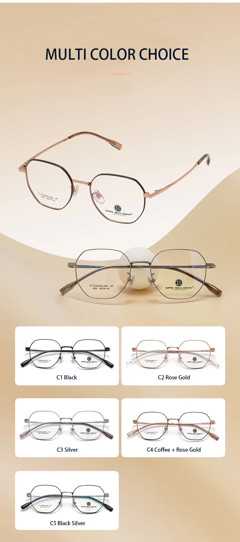 Ip Plating Pure Titanium Temple Alloy Optical Frame Round Myopia Glasses Spectacles Women Full Rim Eyewear Elegant Eyeglasses