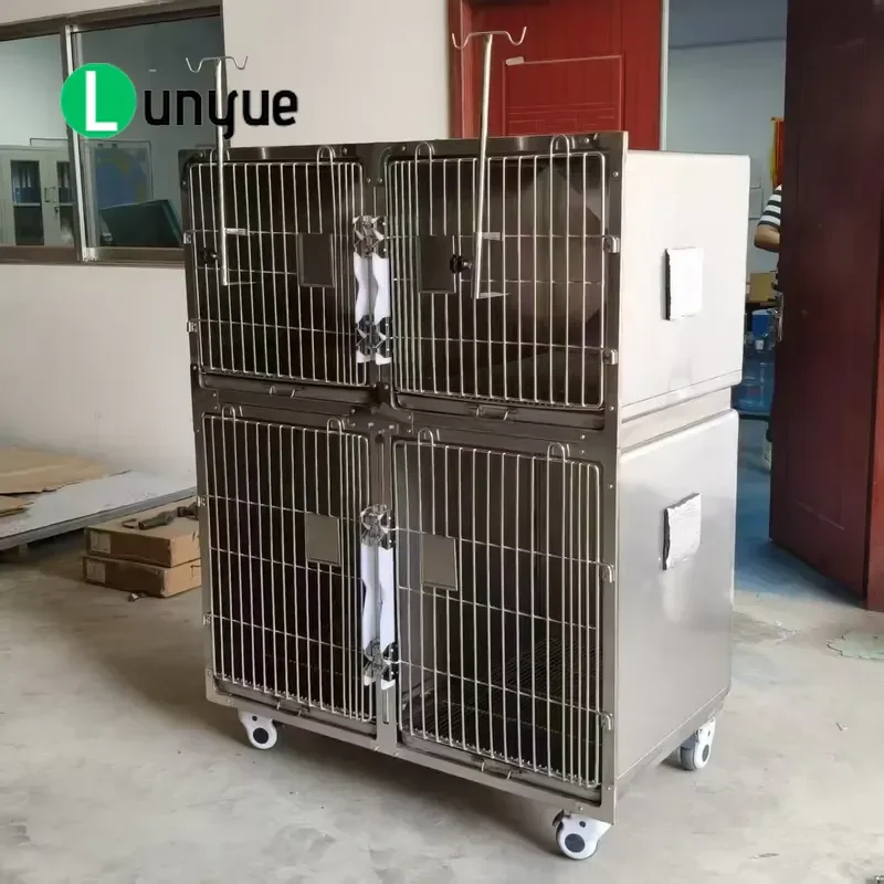 304 Stainless Steel Dog Cage 4 Compartments Rust Proof Pet Crate for Indoor Veterinary Clinic Heavy Duty Animal Kennel