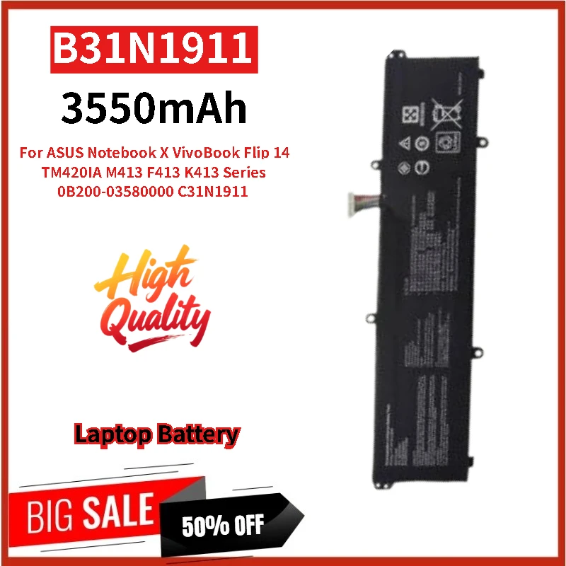 

Новый сменный аккумулятор B31N1911, 11,4 В, 3550 мАч для ноутбука ASUS Notebook X VivoBook Flip 14 K413 M413 F413, 11,4 В, 3550 мАч