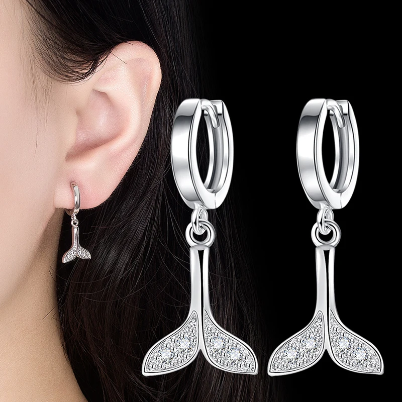 New Fashion Lovely Whale Tail Drop Earrings For Women Shiny Micro Crystal Simple Elegant Dangle Earring Hoops Piercing Jewelry