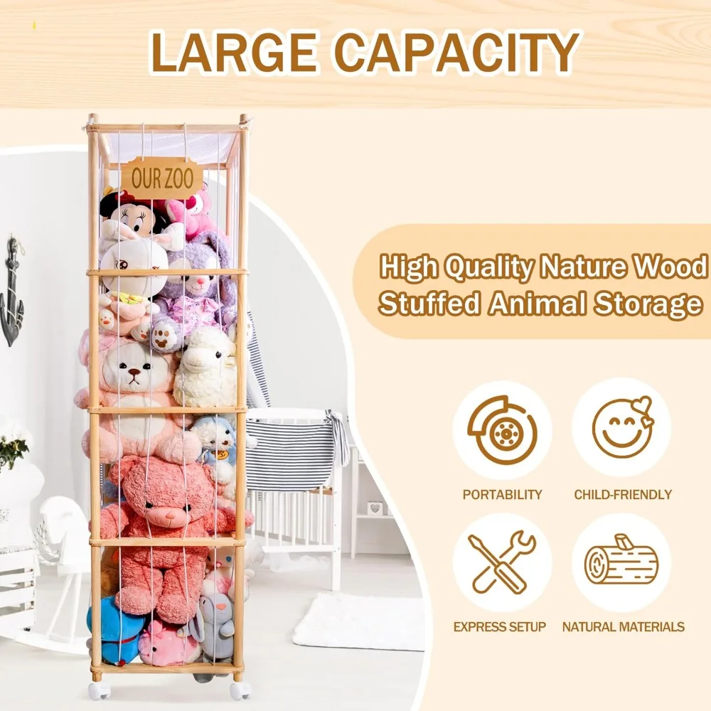 قفص تخزين خشبي بعجلات للحيوانات القطيفة مقاس 70 بوصة مع شريط مطاطي