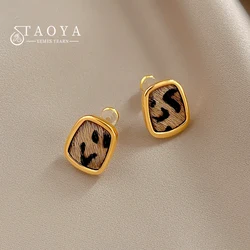 Metal Geometric Square Leopard Print Small Stud Earrings For Womens Temperament Simple and Versatile Jewelry Design Accessories
