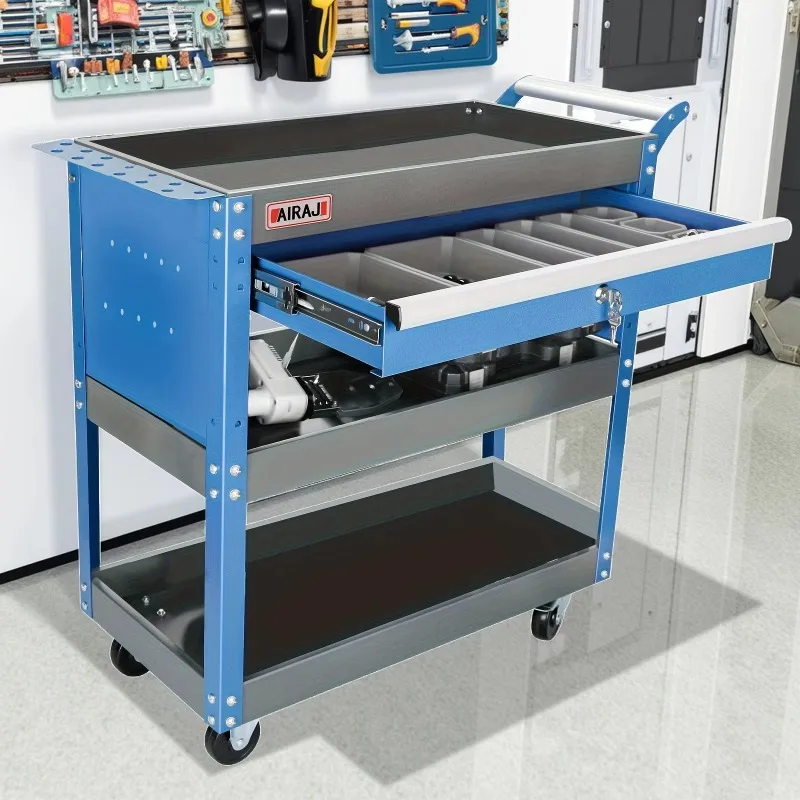 2026 Hot-selling Three-layer Heavy-duty Rolling Tool Trolley Maintenance Tool Cart With Lockable Storage Space Warehouse Tool Tr