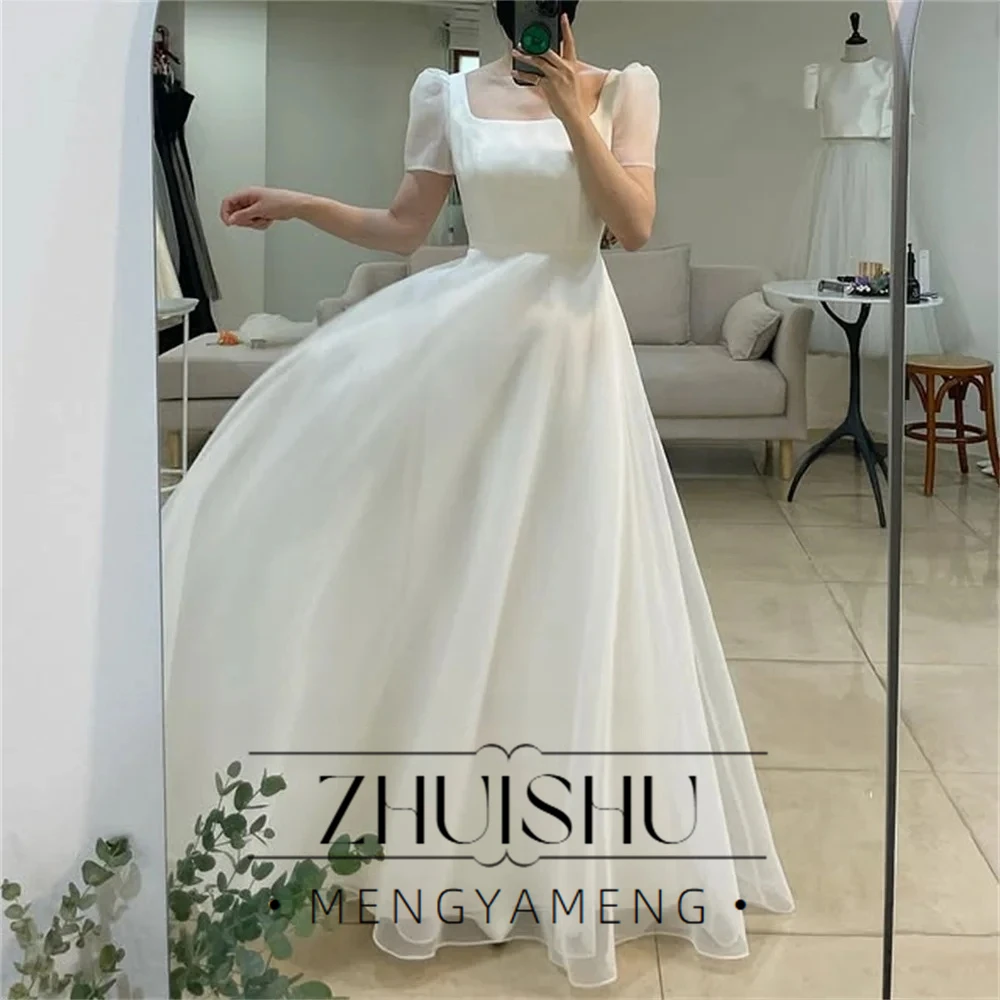 ZHUISHU Elegant Square Neck Korea Garden Wedding Dresses Cap Sleeves Corset Back Customized Organza Bride Gowns Party Bride