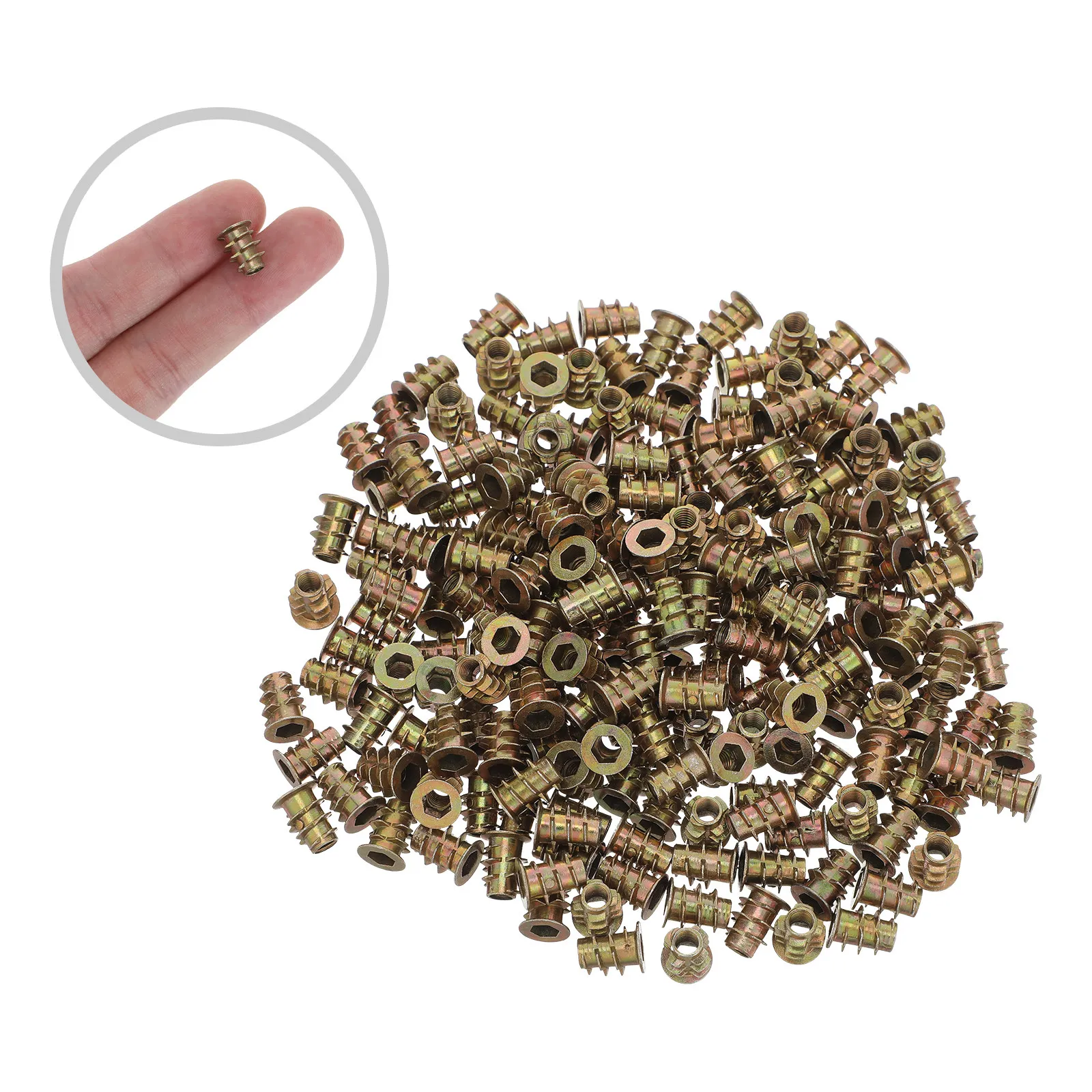 200Pcs Zinc Alloy Hex Socket Flanged Threaded Insert Nuts M4x10mm Wood Furniture Screw Fastener Internal Thread Inserts