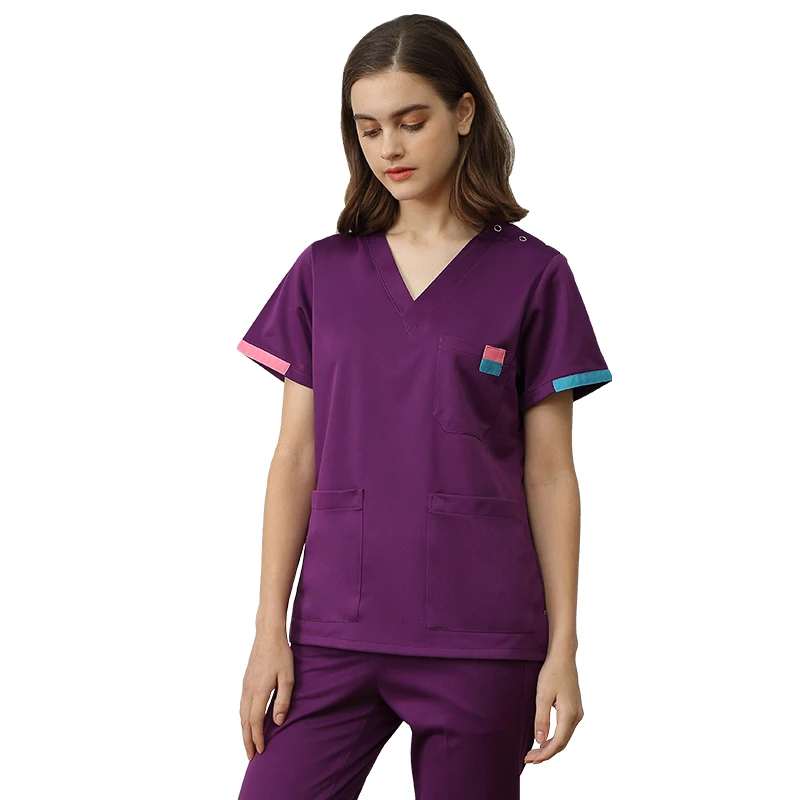 Uniforme Médico Quirúrgico sedoso para hombres y mujeres, uniforme de enfermera, ropa de trabajo veterinaria, traje estético 003