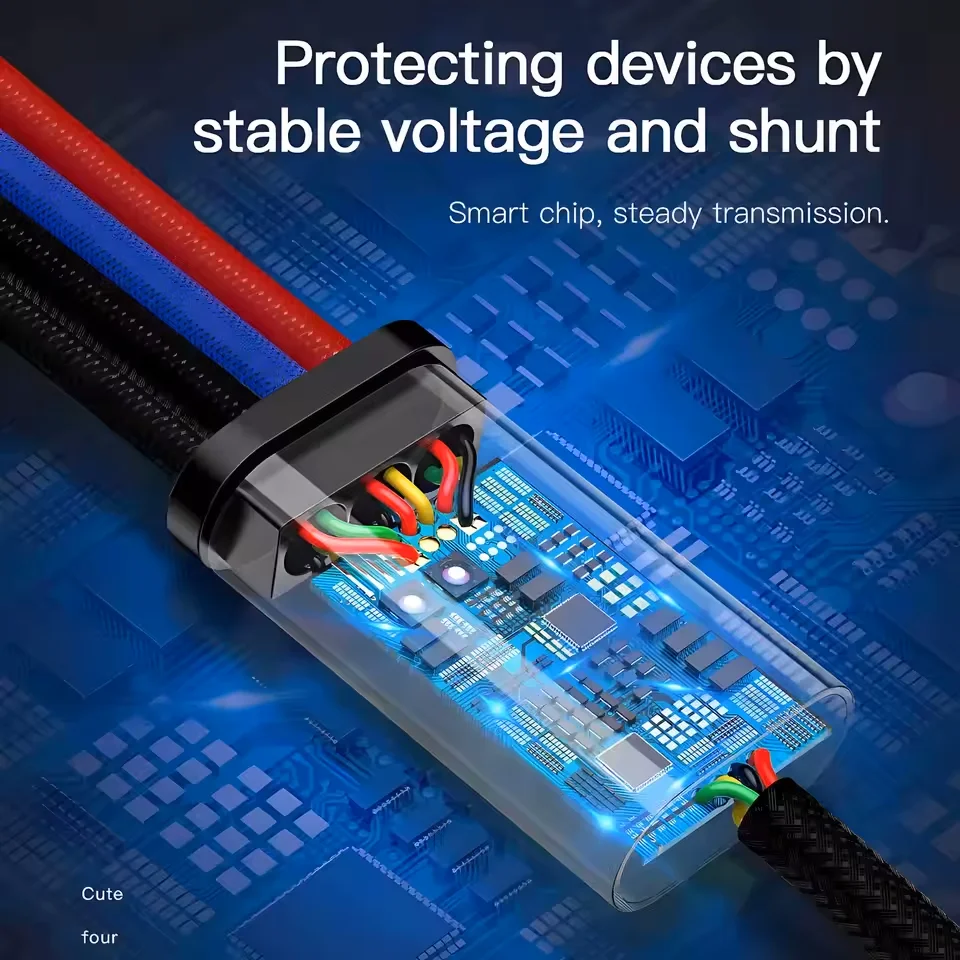 สายชาร์จ USB 3-in-1 / 4-in-1 แบบ Type C, Micro USB สำหรับ iPhone, Samsung, Huawei, Xiaomi สายชาร์จหลายพอร์ต