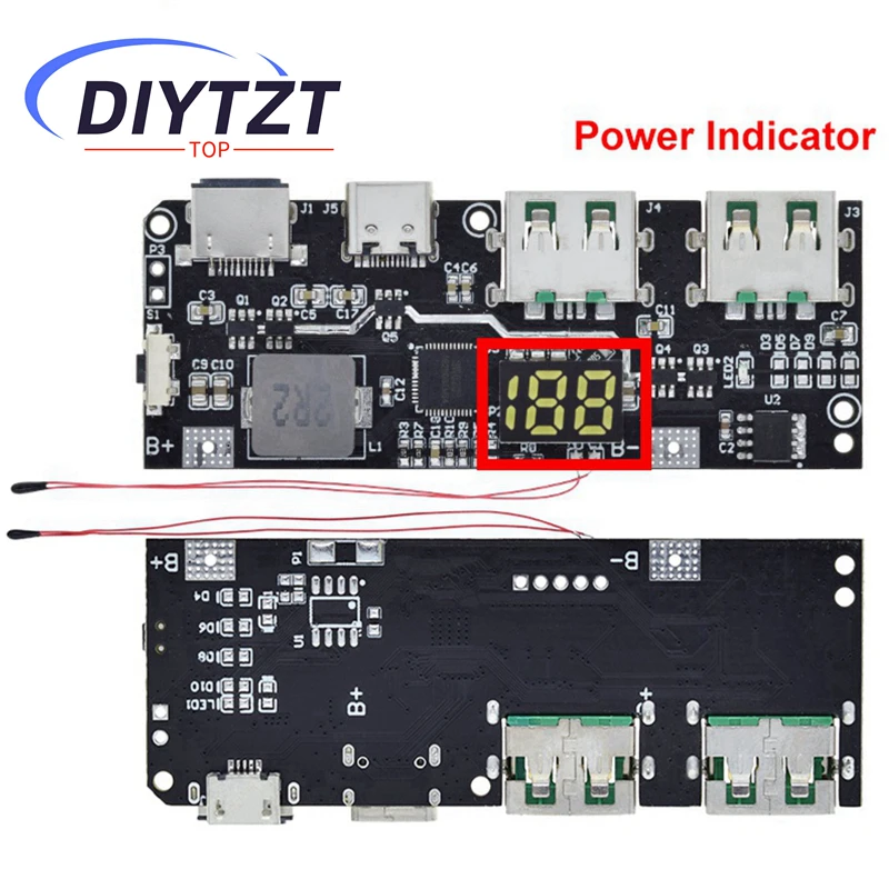 DIYTZT QC4.0 QC3.0 LED double USB 5V 4.5A 22.5W Micro/type-c USB batterie externe Mobile 18650 Module de charge Protection de la température