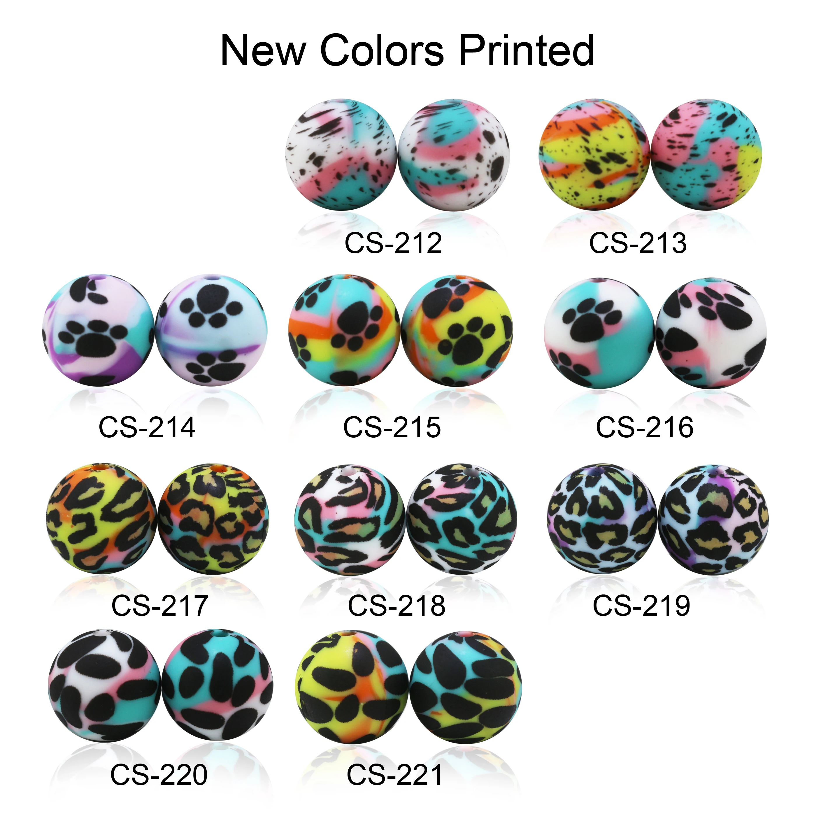 10pcs New Design Rainbow Swirl Branding Print Silicone Beads 14MM Paw Black Cow dot Pearl For Jewelry Necklaces Pen Beaded