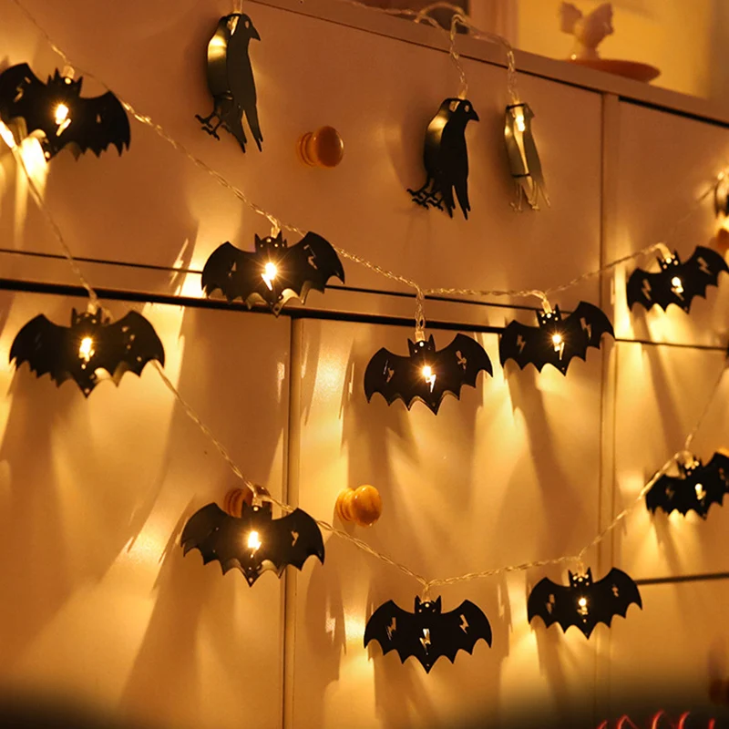 Halloween Bat Crow LED Lights Happy Halloween Home Wall Hanging String Lights Battery Power Halloween Party Supplies for Kids