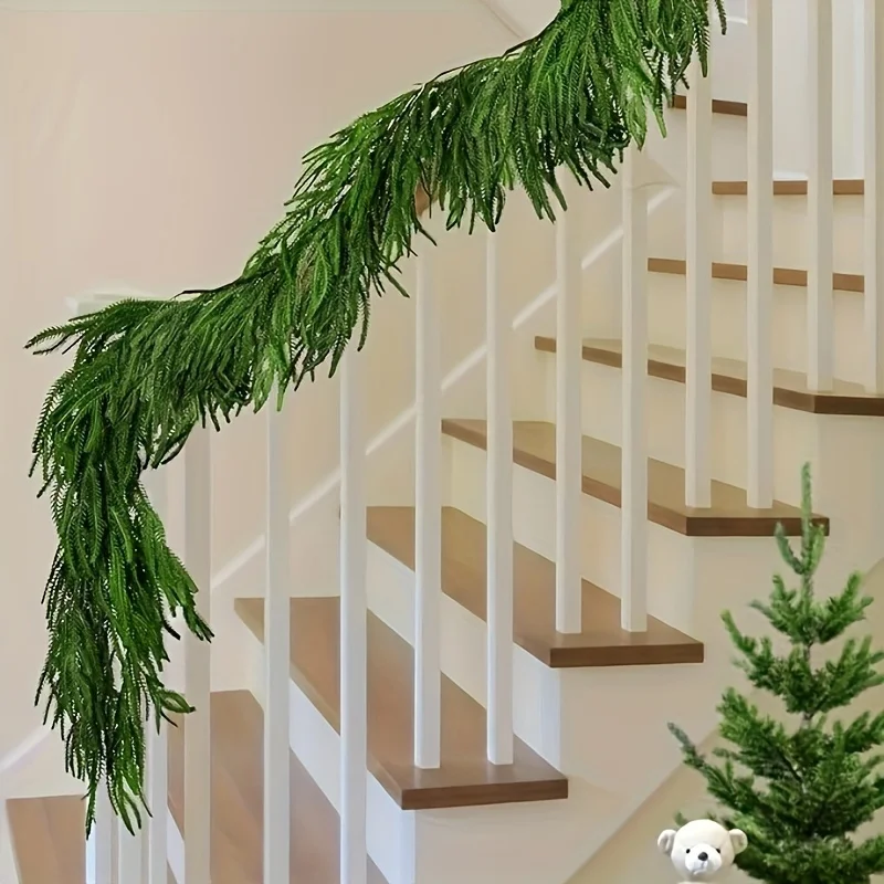 6ft Artificial Norfolk Pine Garland - Lifelike Green Vine for Christmas, Dining, Mantle & Outdoor Decor - Plastic Faux Pine Swag