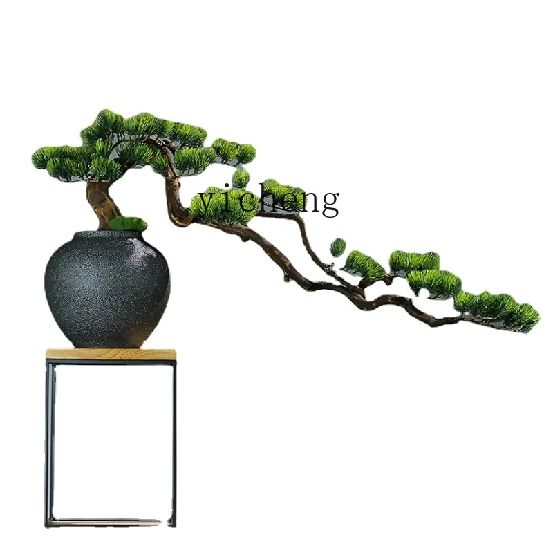 Tqh New Chinese Artificial Green Plant Welcoming Pine Bonsai Entrance Home Decorations Micro Landscape Ornaments