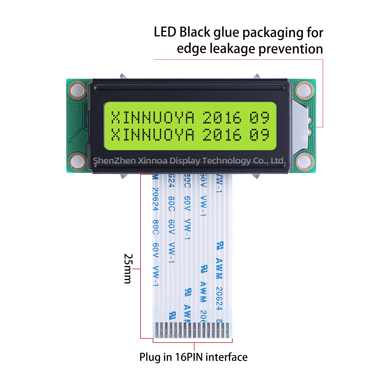 1602A-20-1A gray film black text HD44780 FPC45MM 16X2 1602 Small Character LCD LCM Blue Negative with White LED Backlight