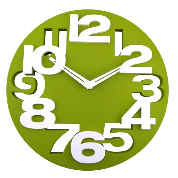 

Green Round Wall Clock Hollow-Out 3D Big Digits Creative Design Home Office Decoration Art Clock Operated