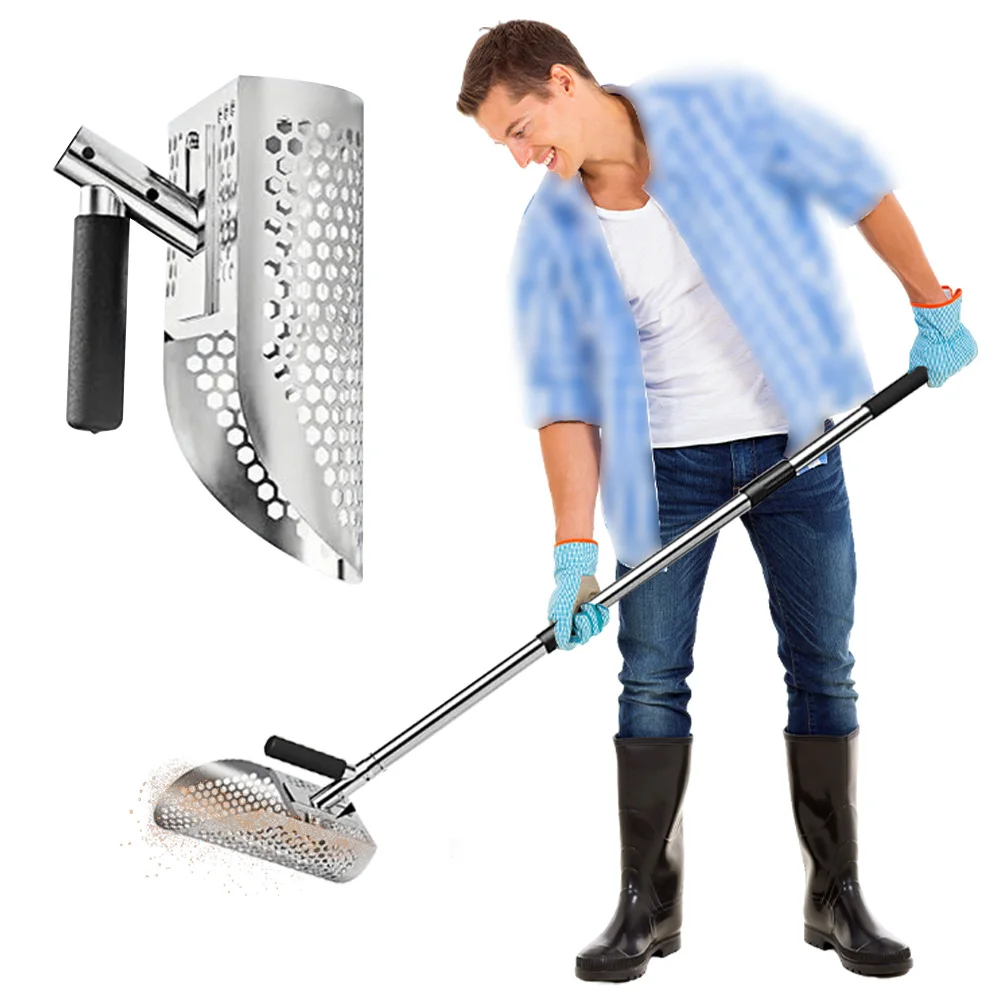 

Stainless Steel Sand Scoop Sand Sifter Shovel Adjustable Length Handle Fast Sifting Shovel Multi-Function for Treasure Hunting