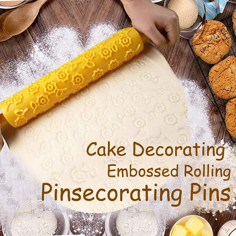 Roller Cake Decorating Embossed Rolling Pins Textured Non-Stick Fondant Pastry Icing Clay Dough Roller Kitchen Baking Tools