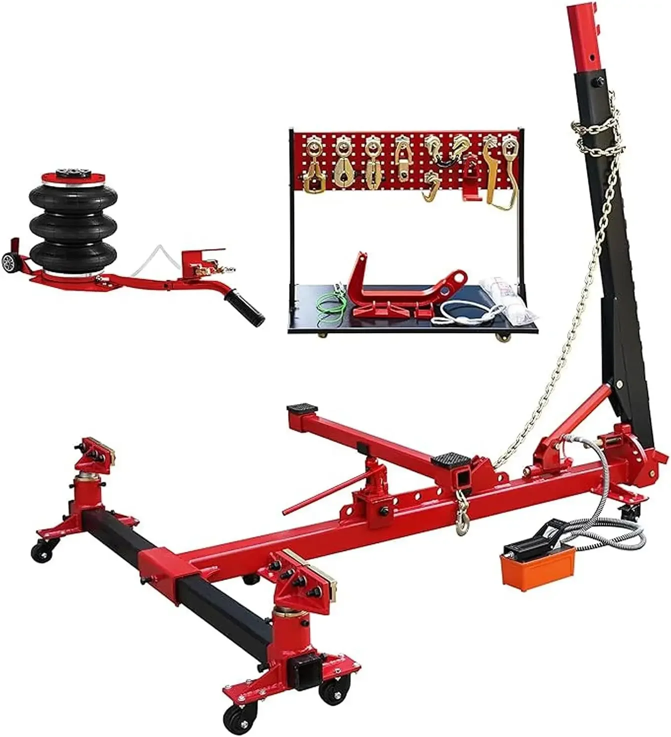 Auto Body Frame Straightener, 6 Ton Tension Car Frame Puller, Auto Body Frame Machine with Swivel Post, Hydraulic Foot Pump