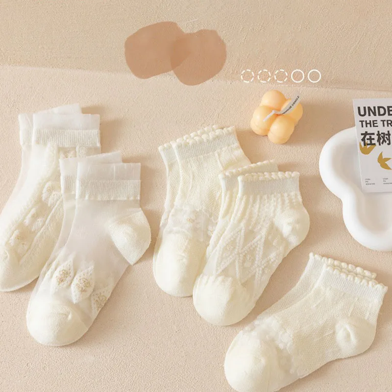 5 Paar Sommer weiche Baumwolle Mädchen Socken atmungsaktive Kinder kurze Söckchen Kinder Spitze Prinzessin Mesh Rüschen Lolita Socken