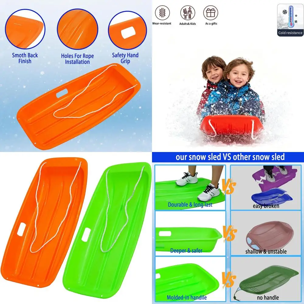 

Family-Friendly 35 Inch Snow Sled with Pull Rope and Handles for Winter Adventures
