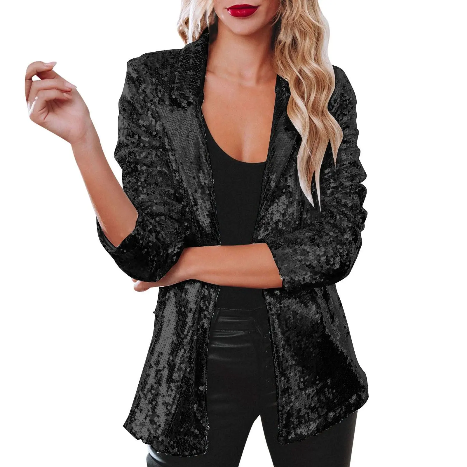 Fashion Casual Top 2025 Spring and Autumn Casual Bead Top Multi-color Sequin Long Sleeved Temperament Suit Jacket