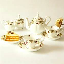 21pcs set, real bone china coffee tea sugar set, porcelain taza nespresso, tea cup set, milk oolong tea pot set, afternoon tea