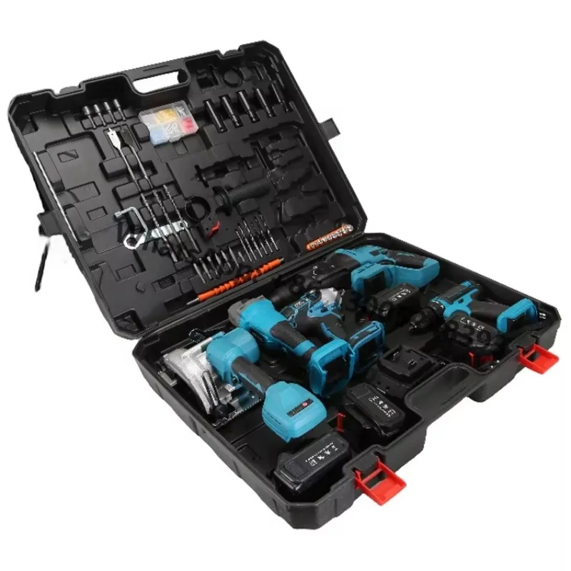 5pcs Hardware Electrical Power Combo Kit Brushless Cordless Herramientas Drill Machine Tools Set Electric Wrench Tool Box Kits