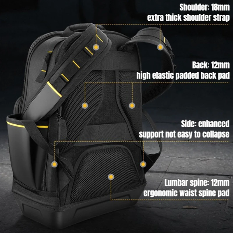 GREENER Tool Bag Men's Shoulder Backpack Multifunctional Maintenance Canvas Suitcase Electrician Tool Organizer Durable Portable