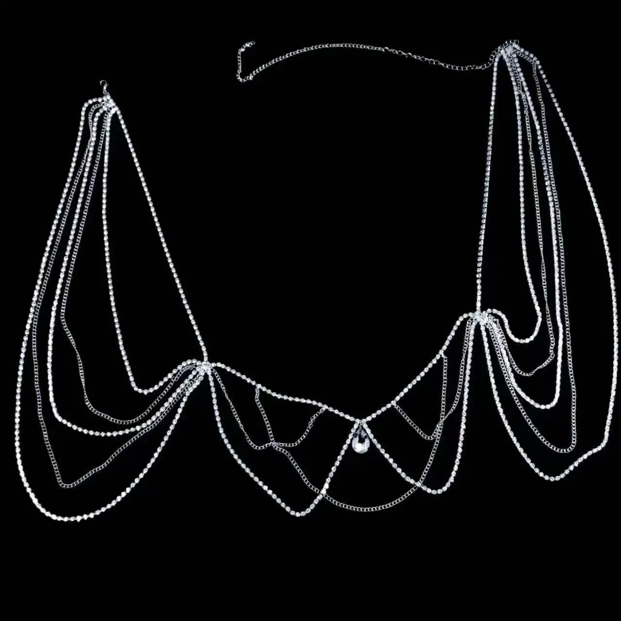 Hot selling and explosive geometric rhinestone personalized multi-layer sexy shoulder chain, nightclub fashionable shiny body ch view 4