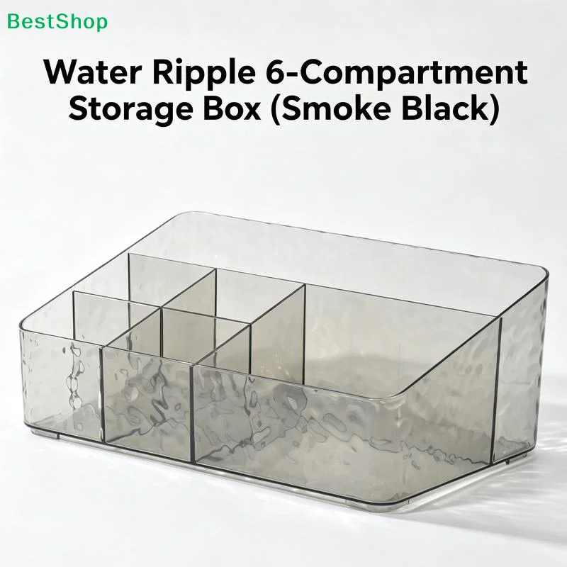 〔P〕1Pcs 6 Grids Cosmetic Storage Box Senior Sense Of Light Luxury Desktop Makeup Box Transparent Visible Moisture Proof Shelf