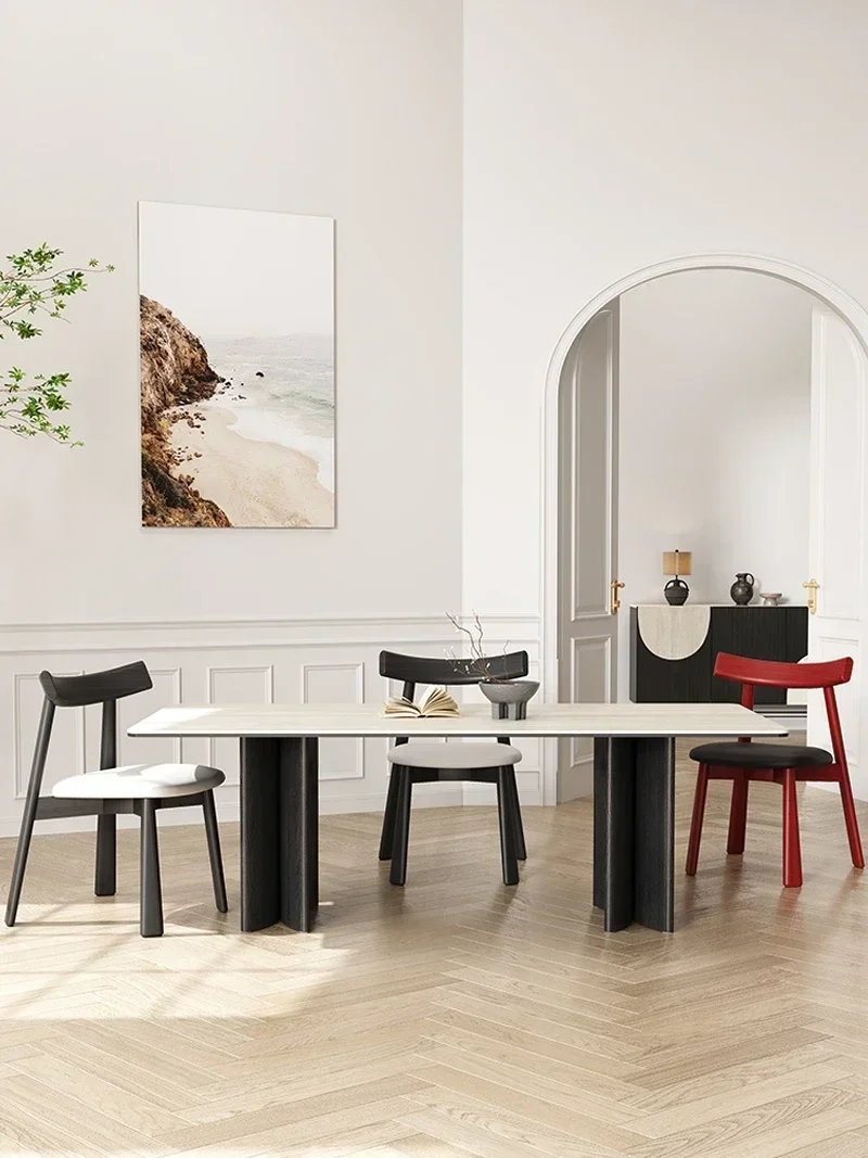 

N Stone Plate Dining Tables and Chairs Set French Rectangular Cave Stone Stone Plate Dining Table Antique Style Home