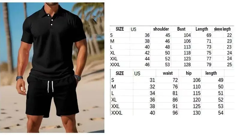 Summer new men's polo shirt set, LOS ANGELES letter print, slim fit breathable solid color short sleeved shorts set for men view 6
