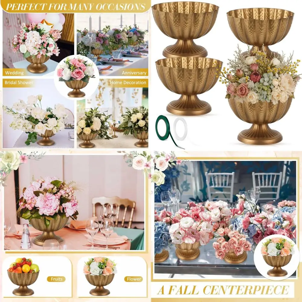 

9 Inch Metal Compote Bowls Set for Flower Centerpieces, Suitable for Indoor and Outdoor Use, Ideal for Christmas, Weddings, and