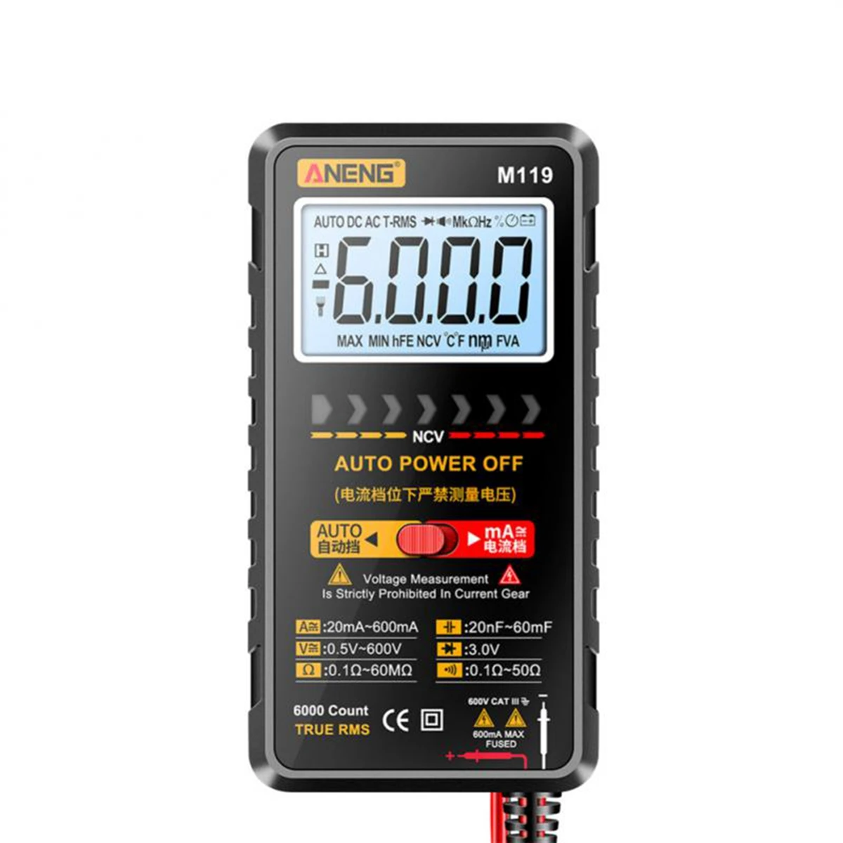 Imagem -02 - Multímetro Digital Portátil 6000 Contagens Multimetro Transistor Tester Capacitor Aneng-m119