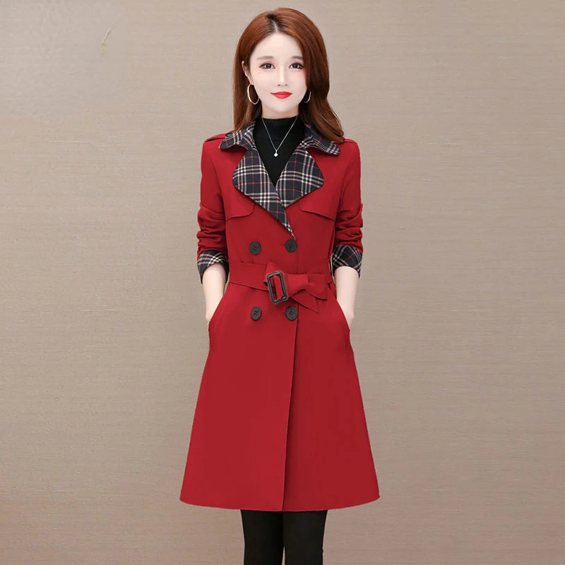 

2023 Women New Spring and Autumn Trench Coat Mid Length Coat Lace Top Slimming Age Reducing Goddess Fan Jacket