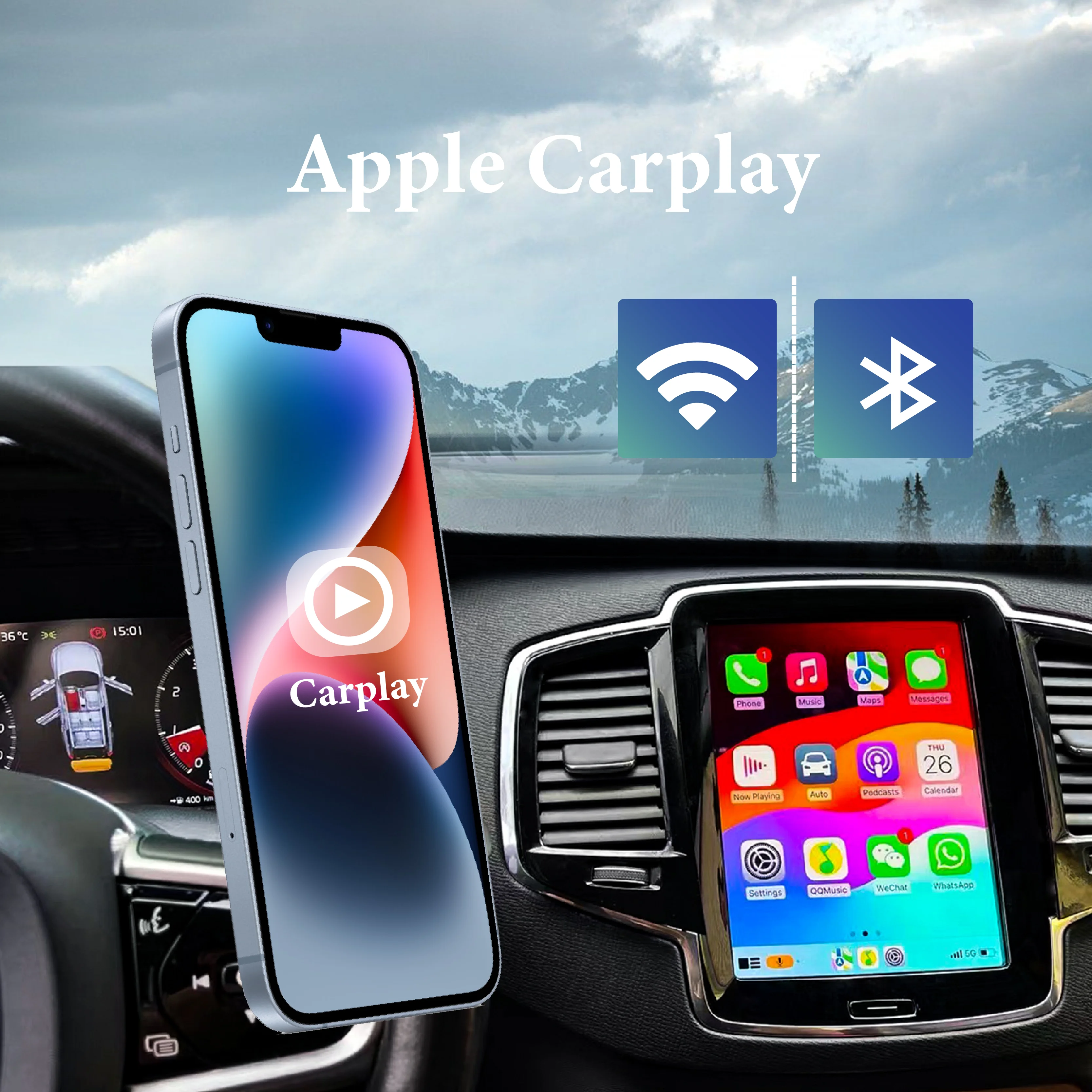 Sinairyu Wireless Carplay For Volvo XC90/XC60/XC40/S90/S60 Full Screen Carplay AI Upgrade Adapter USB Android Auto Hicar