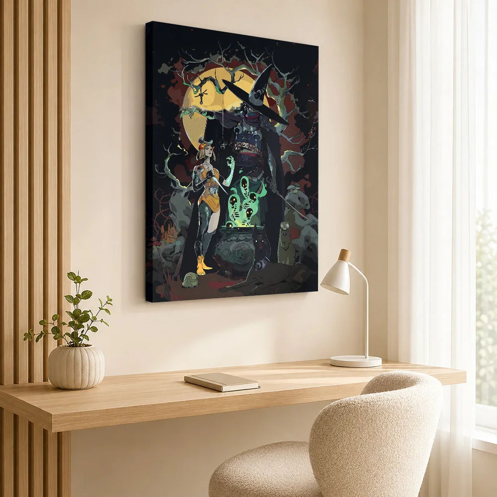Hades Witch Warrior And Spirits Framed Canvas Posters Gothic Style Wall Art With Customized Photo For Study Ideal Collector Gift