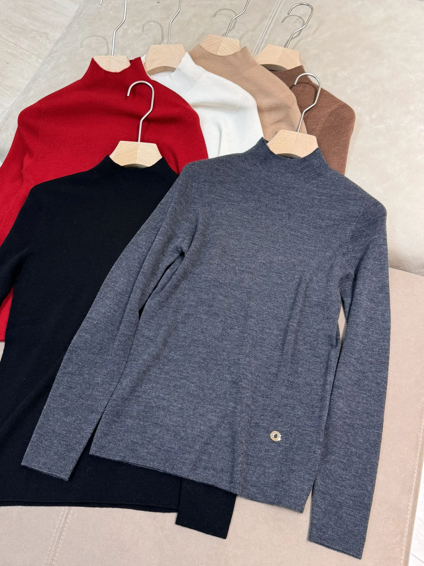 Women's Worsted Cashmere Wool Stretch Knit Sweater Basic Long Sleeve Half Turtleneck Bottoming Shirt